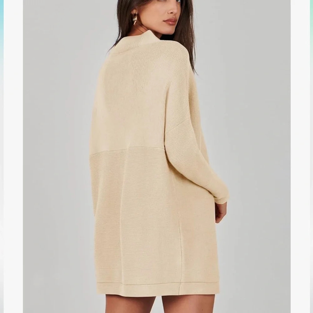 Anrabess Women's Casual Turtleneck Long Sleeve Loose Oversized Sweater Cream L - Picture 12 of 15